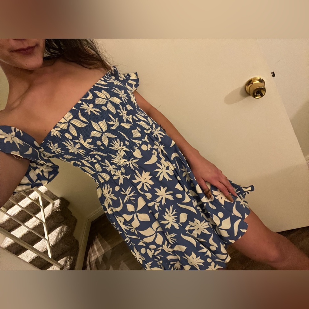 Floral Off-Shoulder Blue Dress